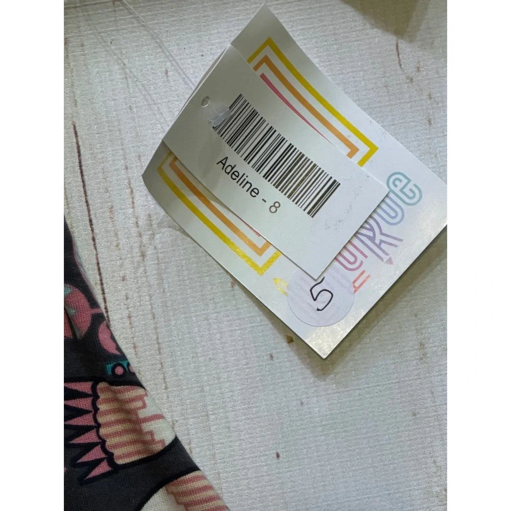 LuLaRoe Adeline Girls Dress Size 8 NWT Pink‎ Blue Geometric Floral A-Line Swing